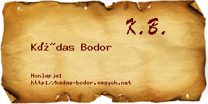 Kádas Bodor névjegykártya